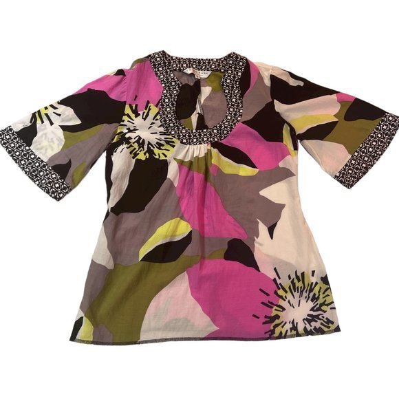 Trina Turk Cotton/Silk Blend Abstract Lightweight Shirt Size Small‎ - Picture 2 of 6